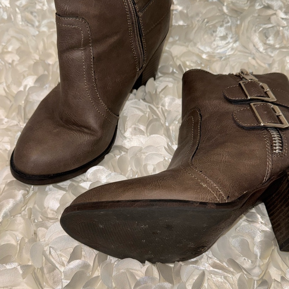 Massimo Brown Ankle Booties with Buckle Detail